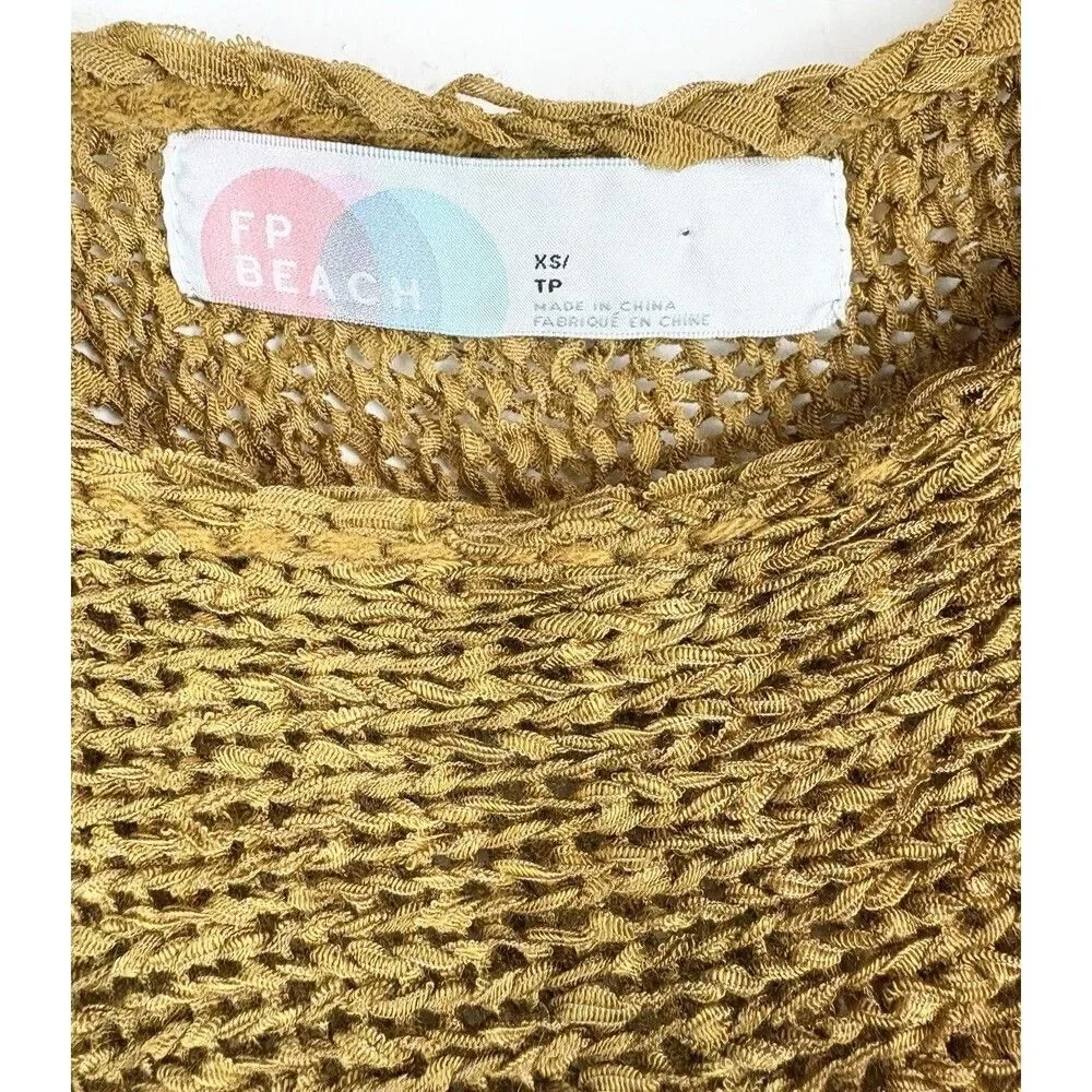 Free People FP Beach Cover-Up Tunic Beach Resort Swim Pool Oversized Gold Sz XS